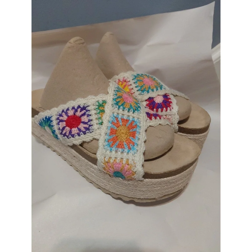 Dirty Laundry Womens Crocheted Granny Square Platform Sandal Natural Size 9. 5